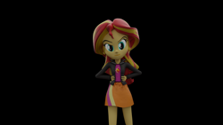 Size: 3840x2160 | Tagged: safe, artist:ennddy, derpibooru import, sunset shimmer, human, equestria girls, g4, 3d, antagonist, black background, clothes, hand on hip, jacket, shirt, simple background, skirt, solo