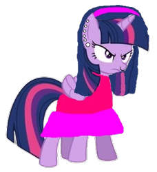 Size: 317x348 | Tagged: artist needed, safe, derpibooru import, edit, edited screencap, screencap, twilight sparkle, twilight sparkle (alicorn), alicorn, pony, g4, 1000 hours in ms paint, clothes, ear piercing, earring, headband, jewelry, low effort, nose piercing, nose ring, piercing, shirt, simple background, skirt, transparent background