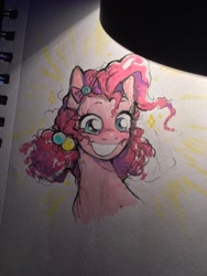 Size: 1536x2048 | Tagged: safe, artist:honkinghighblood, derpibooru import, pinkie pie, hair bun, photo, solo, traditional art