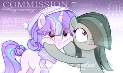 Size: 3018x1793 | Tagged: safe, derpibooru import, marble pie, oc, oc:delia ino, earth pony, unicorn, g4, canon x oc, dream, female, friends, friendship, purple eyes, simple background