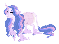 Size: 3600x2700 | Tagged: safe, artist:gigason, derpibooru import, oc, oc only, oc:mellow melody, pony, unicorn, blue eyes, closed mouth, cloven hooves, coat markings, curved horn, eye clipping through hair, facial markings, feminine stallion, gradient hooves, gradient legs, hooves, horn, leonine tail, lidded eyes, long feather, long fetlocks, magical lesbian spawn, male, multicolored hooves, obtrusive watermark, offspring, parent:fluttershy, parent:twilight sparkle, parents:twishy, raised hoof, raised leg, simple background, smiling, solo, stallion, standing, star (coat marking), striped horn, tail, transparent background, unicorn oc, unshorn fetlocks, watermark