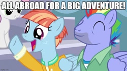 Size: 888x499 | Tagged: safe, derpibooru import, edit, edited screencap, screencap, bow hothoof, sweetie belle, windy whistles, pegasus, pony, unicorn, g4, parental glideance, ^^, big world big adventures, bowabetes, caption, clothes, cute, eyes closed, female, filly, foal, image macro, impact font, jacket, low effort, male, mare, meme, open mouth, open smile, parody, reference, scene parody, smiling, stallion, text, thomas and friends, thomas the tank engine, trio, windybetes