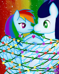 Size: 750x937 | Tagged: source needed, safe, artist:delphina34, derpibooru import, rainbow dash, soarin', pegasus, pony, g4, christmas, female, holiday, male, mare, shipping, soarindash, stallion, straight