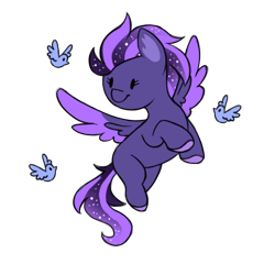 Size: 512x512 | Tagged: safe, artist:_candypone_, derpibooru import, oc, oc only, oc:shadow galaxy, bird, pegasus, pony, chibi, commission, ethereal mane, female, flying, hooves, mare, simple background, smiling, solo, starry mane, starry tail, tail, transparent background