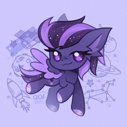 Size: 1670x1670 | Tagged: safe, artist:k_irie, derpibooru import, oc, oc only, oc:shadow galaxy, pegasus, pony, chibi, commission, cute, ethereal mane, female, hooves, mare, simple background, solo, starry mane, starry tail, tail