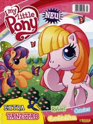 Size: 449x600 | Tagged: safe, derpibooru import, scootaloo (g3), toola roola, butterfly, earth pony, insect, pony, g3, g3.5, 2010, 2010s, barcode, book cover, cover, cute, english, female, g3betes, german, hoof on chin, image, looking at you, magazine, mare, merchandise, my little pony logo, needs more jpeg, official, proof that g3.5 is not scary, rainbow, text