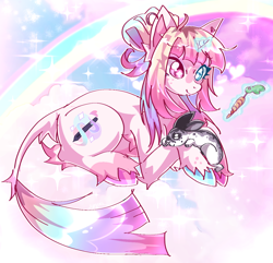 Size: 1116x1074 | Tagged: safe, derpibooru import, oc, rabbit, unicorn, animal, heterochromia, leonine tail, magic, magic aura, solo, tail