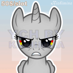 Size: 500x500 | Tagged: safe, artist:kichimina, derpibooru import, pony, advertisement, angry, animated, breath, breathing, bust, colored, commission, female, gif, gradient background, gritted teeth, half body, horn, looking at you, loop, mare, perfect loop, show accurate, signature, solo, steam, teeth, vector, watermark, wings, ych animation, your character here