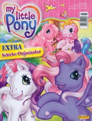 Size: 607x800 | Tagged: safe, derpibooru import, pinkie pie (g3), starsong, sweetie belle (g3), toola roola, bird, earth pony, pegasus, unicorn, g3, cover, cute, german, magazine, official, panini, rainbow