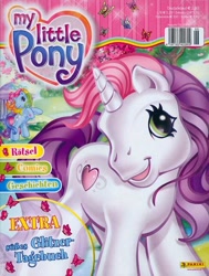 Size: 604x800 | Tagged: safe, derpibooru import, rainbow dash (g3), sweetie belle (g3), butterfly, earth pony, unicorn, g3, 2000s, 2d, cover, cute, german, germany, looking at you, magazine, official, panini, rainbow, smiling, tree