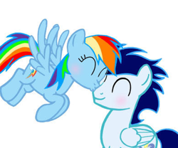 Size: 392x326 | Tagged: artist needed, source needed, safe, derpibooru import, rainbow dash, soarin', pegasus, pony, g4, female, kissing, male, mare, nose kiss, shipping, simple background, soarindash, stallion, straight, white background