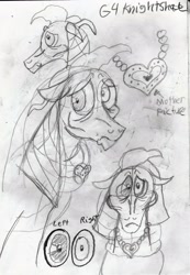 Size: 2235x3237 | Tagged: safe, artist:toon-n-crossover, derpibooru import, bright lights, g1, g4, my little pony 'n friends, elderly, g1 to g4, generation leap, monochrome, rough sketch, sketch, sketchbook, thumbnail, traditional art, worn out