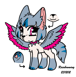 Size: 1820x1843 | Tagged: safe, artist:rainbowwing, derpibooru import, oc, oc only, oc:shasuyo, fox, fox pony, hybrid, pegasus, choker, collar, female, looking at you, paws, signature, simple background, solo, spiked choker, spread wings, white background, wings