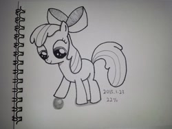 Size: 1032x774 | Tagged: safe, artist:ttpercent, derpibooru import, apple bloom, earth pony, pony, g4, ball, female, filly, foal, solo, traditional art