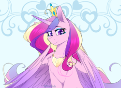 Size: 2032x1491 | Tagged: safe, artist:mediasmile666, derpibooru import, princess cadance, alicorn, pony, g4, bust, portrait, smiling, solo