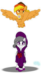 Size: 1280x2276 | Tagged: safe, artist:baconforbreakfast426, derpibooru import, oc, oc only, oc:firey ratchet, oc:oliver spade, pegasus, clothes, detective, eyeshadow, fedora, female, flying, hat, magnifying glass, makeup, male, simple background, transparent background, trenchcoat