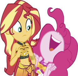 Size: 2583x2520 | Tagged: safe, derpibooru import, edit, edited screencap, editor:homersimpson1983, screencap, pinkie pie, sunset shimmer, human, equestria girls, bikini, clothes, female, not a vector, simple background, swimsuit, transparent background