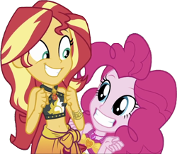 Size: 2892x2520 | Tagged: safe, derpibooru import, edit, edited screencap, editor:homersimpson1983, screencap, pinkie pie, sunset shimmer, human, equestria girls, bikini, clothes, female, not a vector, simple background, swimsuit, transparent background