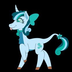 Size: 1200x1200 | Tagged: safe, artist:prixy05, derpibooru import, oc, oc only, oc:prixy, pony, unicorn, black background, bow, female, hair bow, mare, neck bow, raised hoof, raised leg, simple background, solo, tail, tail bow