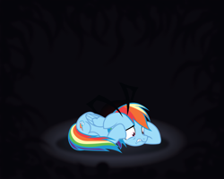 Size: 1500x1200 | Tagged: safe, artist:prixy05, derpibooru import, rainbow dash, insect, pegasus, pony, fanfic:the rainbow curse, g4, dark background, fanfic, fanfic art, fanfic cover, female, lying down, mare, void