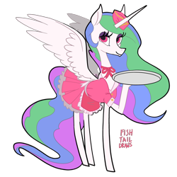 Size: 3000x3000 | Tagged: safe, artist:fishtaildraws, derpibooru import, princess celestia, alicorn, pony, g4, clothes, cute, maid, maidlestia, simple background, solo, stupid sexy celestia, transparent background, uniform, uniform fetish, uniform hat, waitress