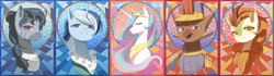 Size: 10001x2800 | Tagged: safe, artist:jijizi, derpibooru import, autumn blaze, princess celestia, oc, oc:alexander kemerskai, oc:jezabzella zeshmid, oc:river swirl, pony, equestria at war mod, bust, portrait