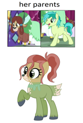 Size: 2992x4464 | Tagged: safe, artist:princessblue121, derpibooru import, edit, screencap, sandbar, yona, oc, oc:dixie bar, earth pony, hybrid, pony, yak, g4, base used, female, interspecies offspring, male, mare, offspring, older, older sandbar, older yona, parent:sandbar, parent:yona, parents:yonabar, raised hoof, raised leg, solo, stallion, yakony