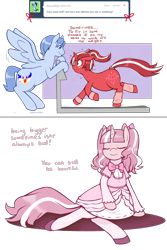 Size: 1280x1918 | Tagged: safe, artist:redintravenous, derpibooru import, oc, oc only, oc:red ribbon, pony, unicorn, ask red ribbon, clothes, dress, fat, female, mare, treadmill