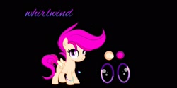 Size: 1537x769 | Tagged: safe, artist:mythicalsentrymlp, derpibooru import, oc, oc only, oc:whirlwind, pegasus, pony, g4, black background, female, filly, foal, offspring, parent:rumble, parent:scootaloo, parents:rumbloo, simple background, solo