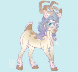 Size: 2064x1900 | Tagged: safe, artist:pegasus004, derpibooru import, screencap, oc, oc only, oc:alabaster, deer, deer pony, hybrid, original species, antlers, blue background, cloven hooves, cyan background, deer tail, simple background, solo, tail