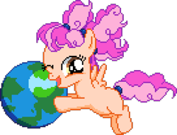 Size: 680x520 | Tagged: safe, artist:epicvon, artist:pebble_, artist:sollace, derpibooru import, oc, oc only, pegasus, pony, g4, earth, female, filly, flying, foal, looking at you, manepxls, mare, one eye closed, open mouth, pigtails, pixel art, planet, pxls.space, simple background, solo, transparent background, unnamed oc, wink