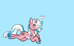 Size: 800x500 | Tagged: safe, artist:diurnalcritters, derpibooru import, oc, oc only, oc:donut sprinkle, pony, unicorn, blue background, lying down, male, pride, pride flag, prone, simple background, solo, stallion