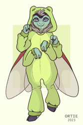 Size: 700x1050 | Tagged: safe, artist:ortie, derpibooru import, oc, oc:atlas comet, anthro, original species, commission, cute, onesie, simple background, wings, ych result