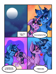 Size: 3160x4128 | Tagged: source needed, safe, artist:gaia, derpibooru import, twilight sparkle, twilight sparkle (alicorn), oc, oc:blue thunder, alicorn, comic, family, foal, heart, love