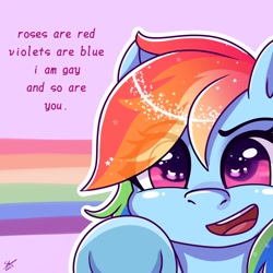 Size: 1280x1280 | Tagged: safe, artist:galaxy swirl, derpibooru import, rainbow dash, pegasus, pony, g4, implied gay, implied lesbian, looking at you, rainbow, rhyme, sexuality headcanon, solo