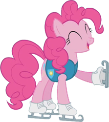 Size: 883x990 | Tagged: safe, derpibooru import, edit, edited screencap, editor:homersimpson1983, screencap, pinkie pie, earth pony, g4, winter wrap up, background removed, clothes, eyes closed, female, happy, ice skates, not a vector, simple background, skates, solo, transparent background, vest, winter wrap up vest