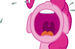 Size: 3209x2103 | Tagged: safe, derpibooru import, edit, edited screencap, editor:homersimpson1983, screencap, pinkie pie, earth pony, pony, g4, background removed, crying, not a vector, open mouth, simple background, solo, transparent background, uvula, volumetric mouth