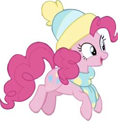 Size: 2455x2520 | Tagged: safe, derpibooru import, edit, edited screencap, editor:homersimpson1983, screencap, pinkie pie, earth pony, pony, best gift ever, g4, background removed, clothes, happy, hat, not a vector, scarf, simple background, solo, transparent background, winter hat, winter outfit
