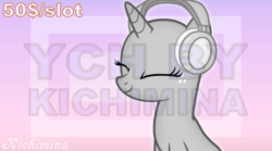Size: 872x486 | Tagged: safe, artist:kichimina, derpibooru import, pony, g4, advertisement, animated, bust, colored, commission, eyelashes, eyes closed, female, gif, half body, happy, headphones, horn, loop, mare, music notes, perfect loop, show accurate, signature, simple background, smiling, solo, vector, watermark, ych animation, your character here