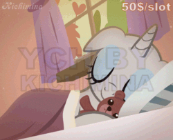 Size: 600x486 | Tagged: safe, artist:kichimina, derpibooru import, pony, unicorn, g4, advertisement, animated, bed, blanket, colored, commission, curtains, cute, eyelashes, eyes closed, female, gif, half body, horn, loop, mare, perfect loop, pillow, plushie, show accurate, signature, simple background, sleeping, smiling, solo, teddy bear, toy, vector, watermark, window, ych animation, your character here