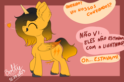 Size: 7662x5080 | Tagged: safe, artist:lightning bolty, derpibooru import, oc, oc:lightning bolty, alicorn, pony, alicorn oc, belly, belly noises, brazilian portuguese, chest fluff, dated, dialogue, digestion, eyes closed, female, filly, filly pred, floating heart, foal, gradient mane, gradient tail, happy face, heart, horn, licking, licking lips, portuguese, signature, skull and crossbones, stuffed, tail, tongue, tongue out, translation, unknown prey, unshorn fetlocks, vore, walking, wings