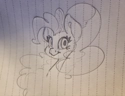 Size: 2048x1572 | Tagged: safe, artist:leadhooves, derpibooru import, pinkie pie, earth pony, pony, g4, bust, female, lined paper, looking at you, mare, pencil drawing, smiling, smiling at you, solo, traditional art