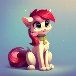 Size: 4096x4096 | Tagged: safe, ai content, derpibooru import, generator:purplesmart.ai, generator:stable diffusion, machine learning generated, roseluck, cat, g4, catified, chest fluff, collar, cute, pet tag, prompter:doom9454, rosepet, sitting, species swap