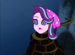 Size: 1280x940 | Tagged: safe, artist:tyriuskishayinew16, derpibooru import, edit, edited screencap, screencap, starlight glimmer, human, snake, equestria girls, g4, coiling, coils, gulp, hat, humanized, hypno eyes, hypnosis, hypnotized, kaa eyes, squeezing, the jungle book, tree