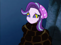 Size: 1280x940 | Tagged: safe, artist:tyriuskishayinew16, derpibooru import, edit, edited screencap, screencap, starlight glimmer, human, snake, equestria girls, g4, coils, female, hat, humanized, hypno eyes, hypnosis, hypnotized, kaa, kaa eyes, squeezing, the jungle book, wrapped up