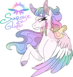 Size: 1920x2038 | Tagged: safe, artist:mrufka69, derpibooru import, oc, oc only, oc:sunrise glide, pegasus, pony, braid, closed mouth, cloven hooves, coat markings, colored hooves, colored pinnae, colored wings, colored wingtips, dappled, ethereal mane, female, frown, gradient mane, gradient wings, mare, multicolored hair, multicolored wings, pegasus oc, rainbow hair, raised hoof, raised leg, simple background, solo, sparkly mane, sparkly wings, transparent background, wings