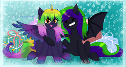 Size: 4000x2144 | Tagged: safe, artist:cattstaycool, derpibooru import, oc, oc only, oc:avra, oc:flysoul dragon, dragon, hybrid, snow, snowflake