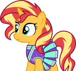 Size: 2200x2042 | Tagged: safe, anonymous artist, derpibooru import, sunset shimmer, pony, unicorn, g4, cheerleader, cheerleader outfit, clothes, female, simple background, smiling, solo, transparent background, vector