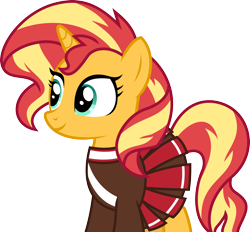 Size: 2200x2042 | Tagged: safe, anonymous artist, derpibooru import, sunset shimmer, pony, unicorn, g4, cheerleader, cheerleader outfit, clothes, female, simple background, smiling, solo, transparent background, vector