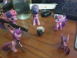 Size: 4032x3024 | Tagged: safe, derpibooru import, grubber, twilight sparkle, twilight sparkle (alicorn), alicorn, unicorn, my little pony: the movie, figure, gun, multeity, razor blade, sparkle sparkle sparkle, toy, weapon